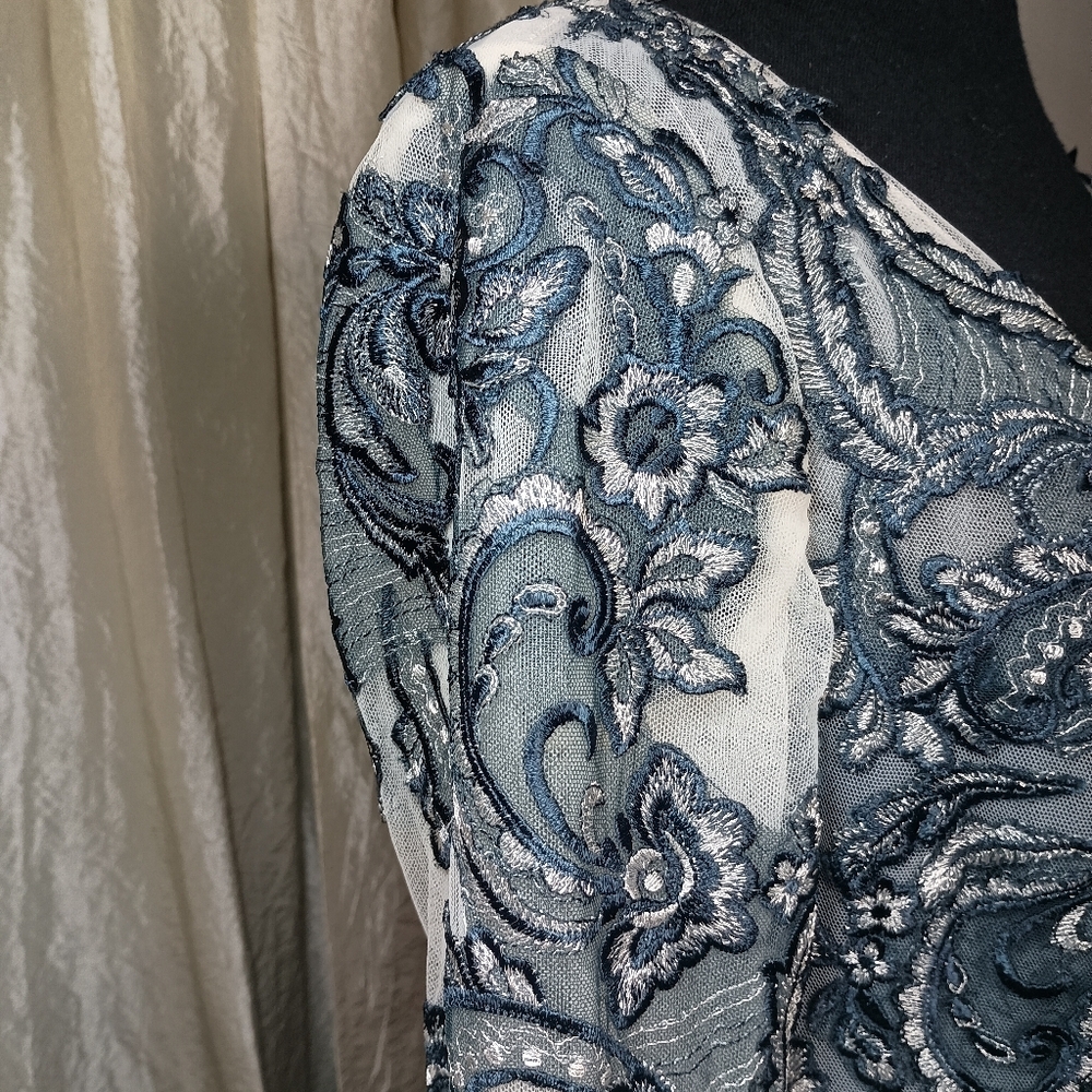 JJ’s House Dark Navy Chiffon Lace Beaded Gown – Size 10 - Picture 8 of 16